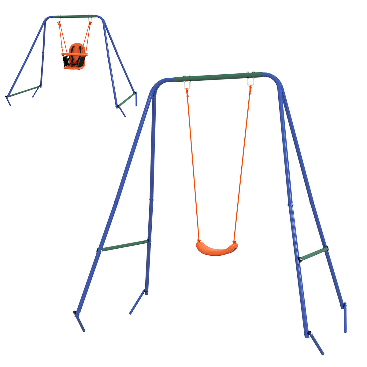 Kid Swing Set with Safety Harness for Baby, Kids 6 Months+, Heavy Duty Swing Set for Indoor/Outdoor, Backyard, Orange-Toys & Games > Kids Outdoor Play > Gym Sets & Swings-DECOROLALA