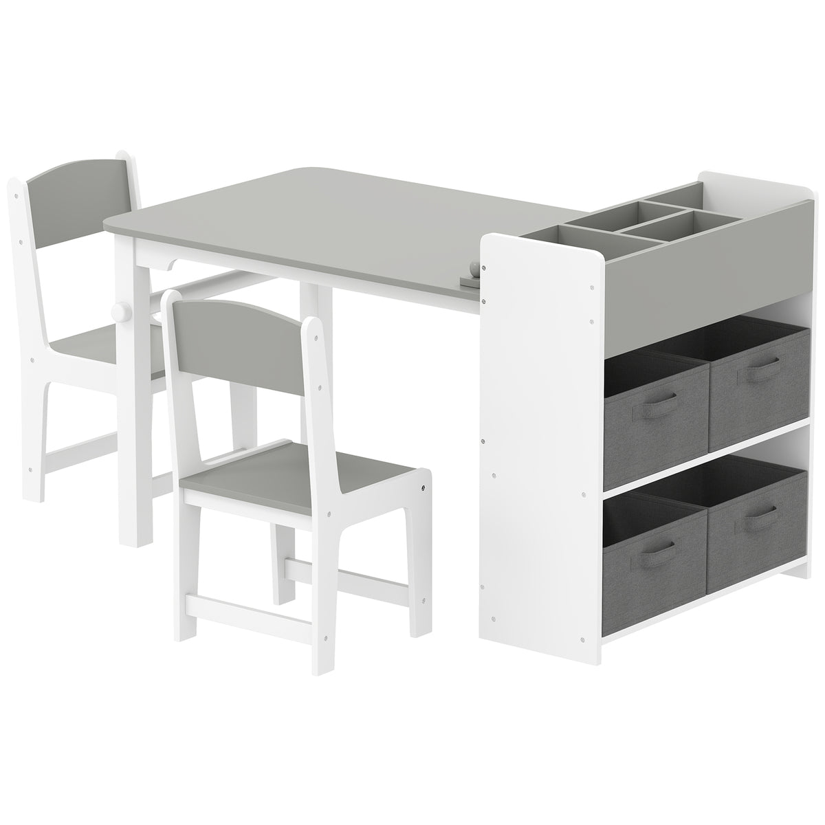 Aosom Kids Table and 2-Chair Set with Paper Roll and Storage - White-Toys & Games > Toddler & Kids Furniture > Kids Table Sets-DECOROLALA