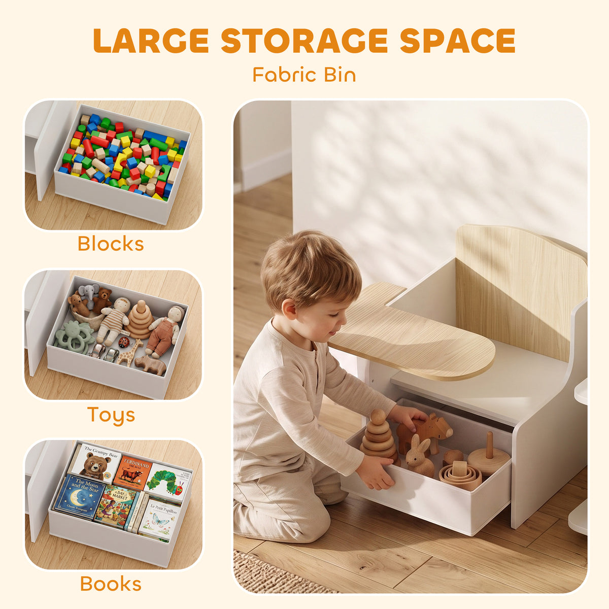 Aosom Kids Table and Chair Set with Storage - White-Toys & Games > Toddler & Kids Furniture > Kids Table Sets-DECOROLALA