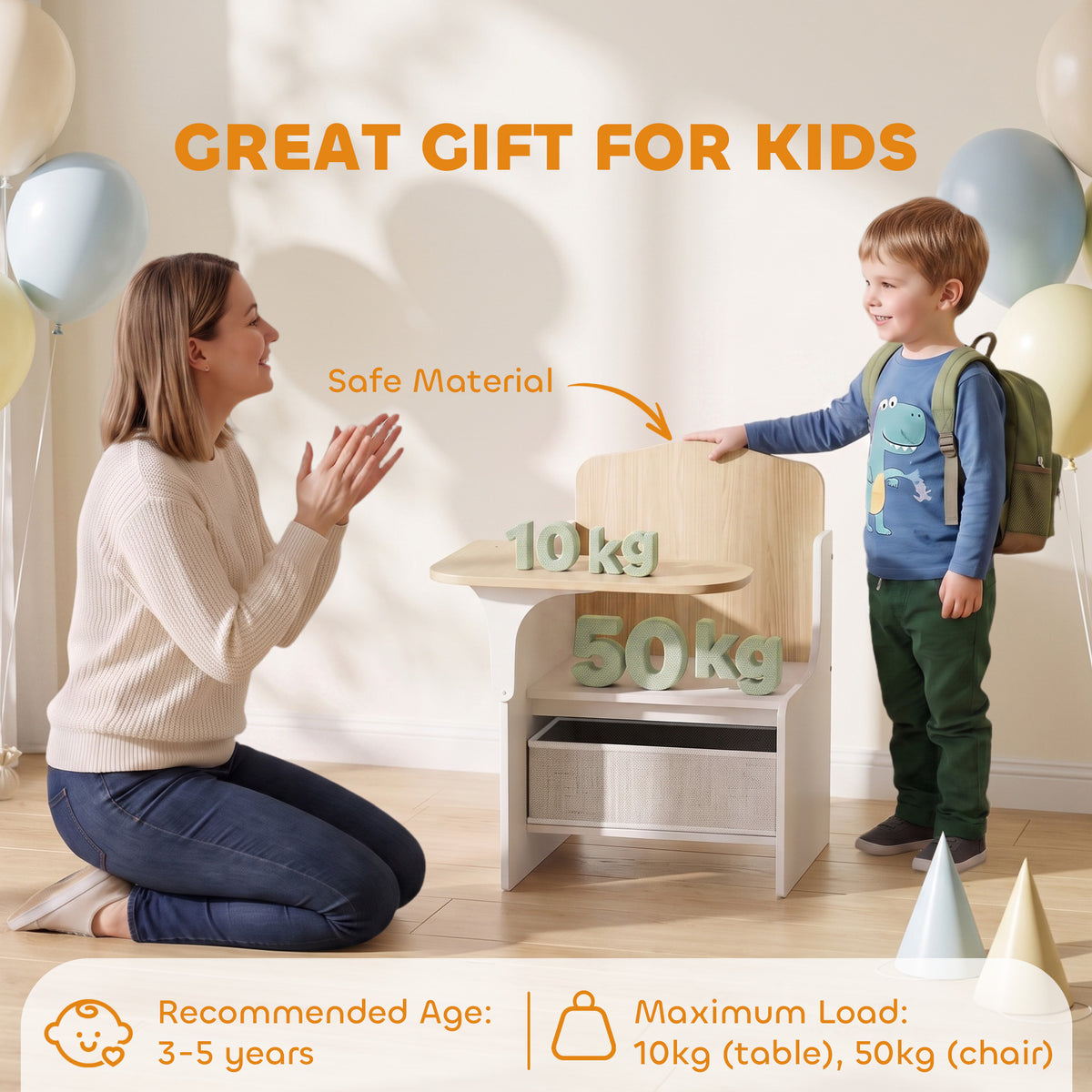 Aosom Kids Table and Chair Set with Storage - White-Toys & Games > Toddler & Kids Furniture > Kids Table Sets-DECOROLALA