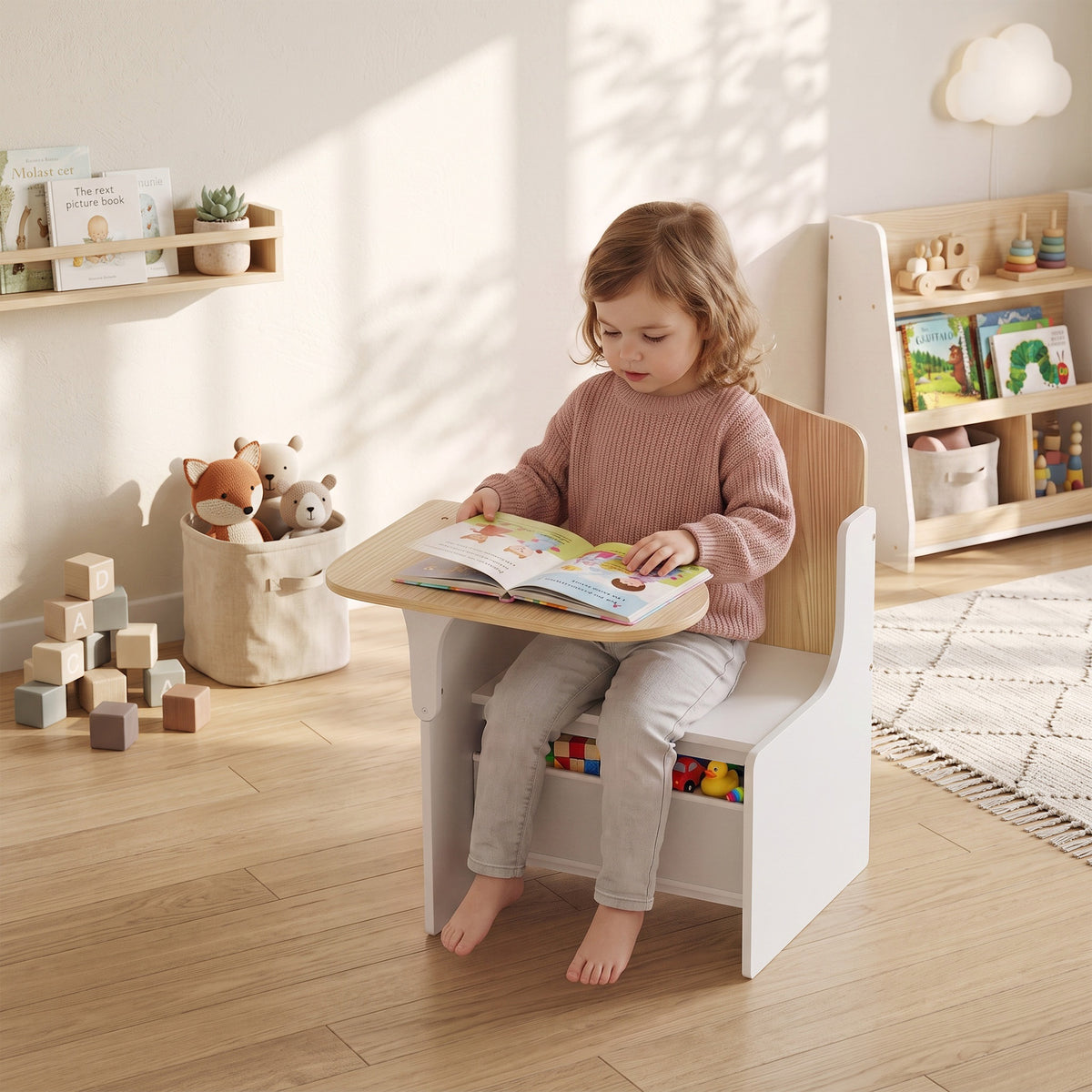 Aosom Kids Table and Chair Set with Storage - White-Toys & Games > Toddler & Kids Furniture > Kids Table Sets-DECOROLALA