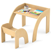 Kids Table and Chair Set with Wide Tabletop and Curved Edges for Kids Room-Natural-Kids Tables & Chair Sets-DECOROLALA