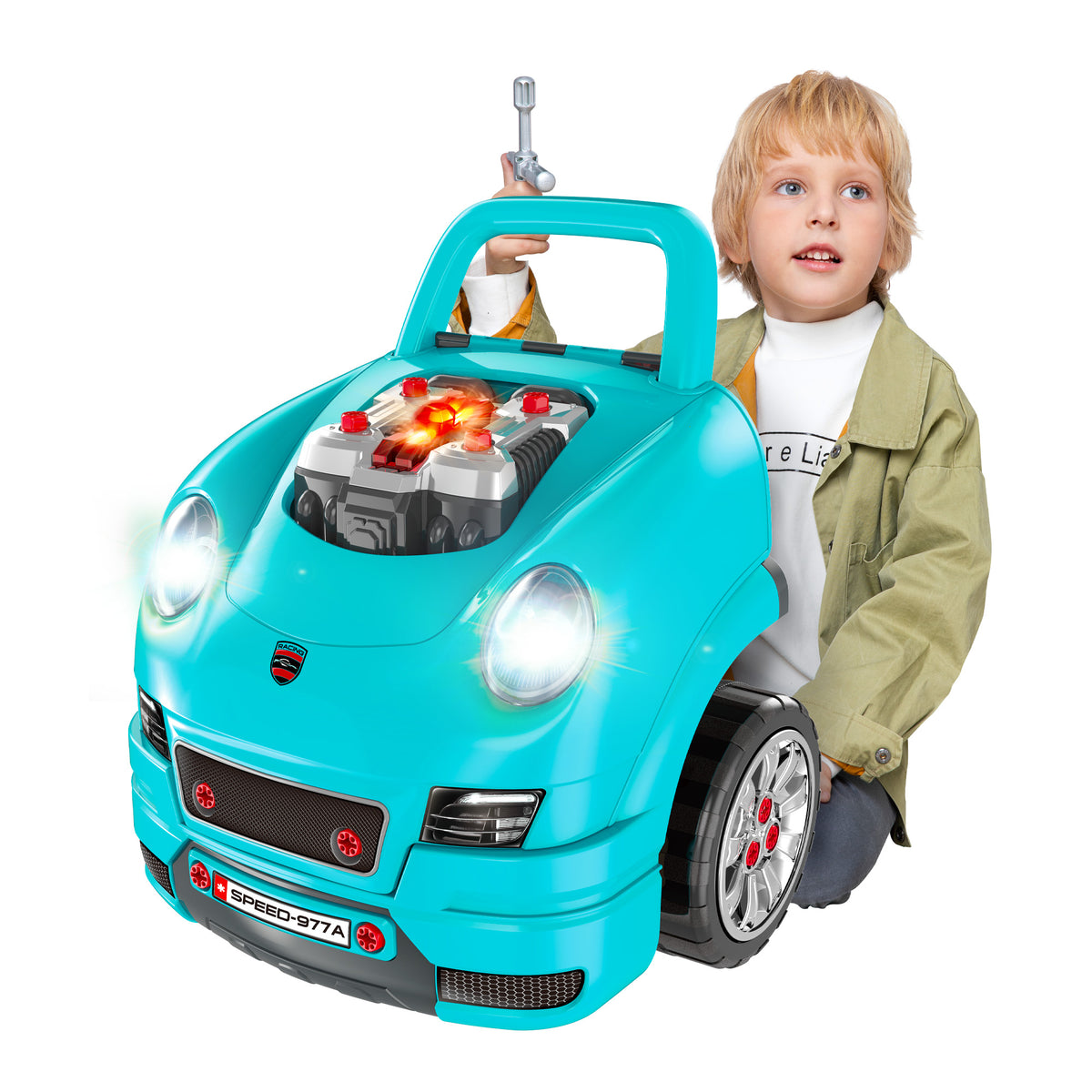 Mechanic Kids Truck Engine Toy Set, Car Service Play Set, Teal-Toys & Games > Baby & Toddler Toys > Toy Playsets > Workbench Toy Sets-DECOROLALA
