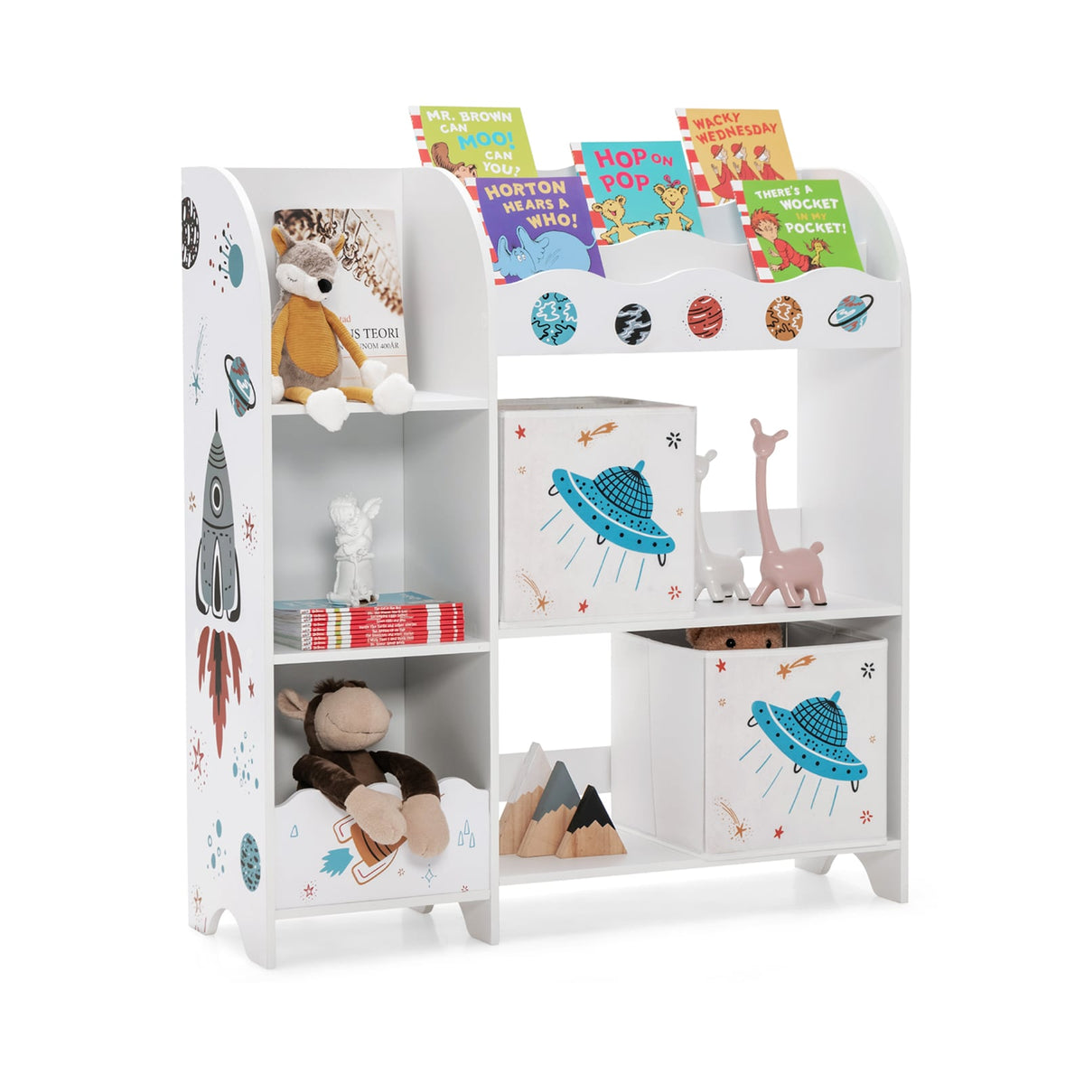 Kids Toy and Book Organizer Children Wooden Storage Cabinet with Storage Bins-Kids Storage-DECOROLALA
