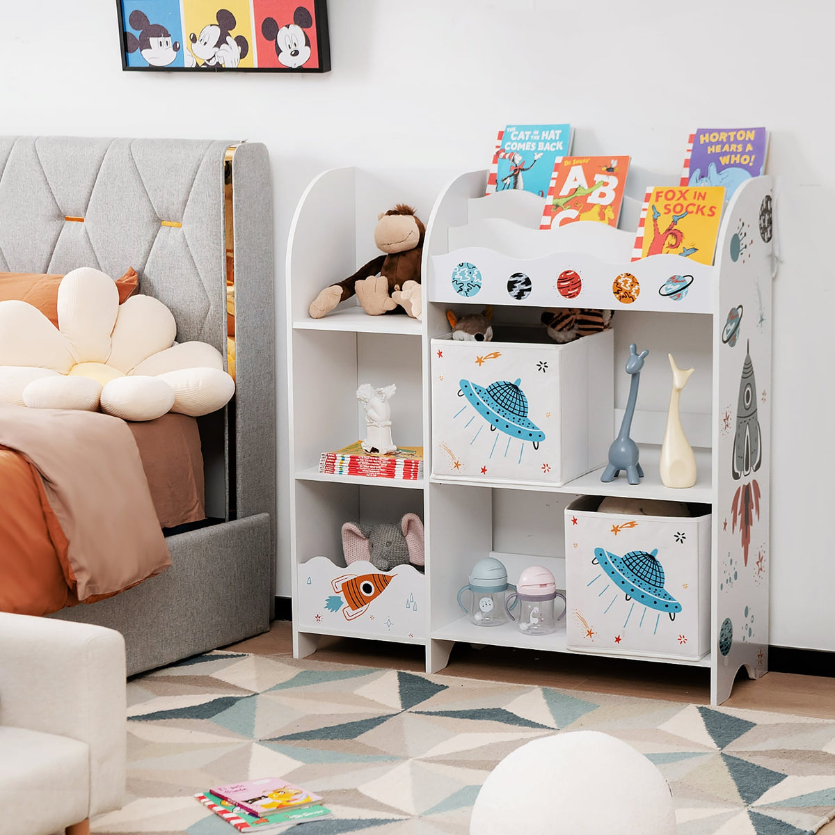 Kids Toy and Book Organizer Children Wooden Storage Cabinet with Storage Bins-Kids Storage-DECOROLALA