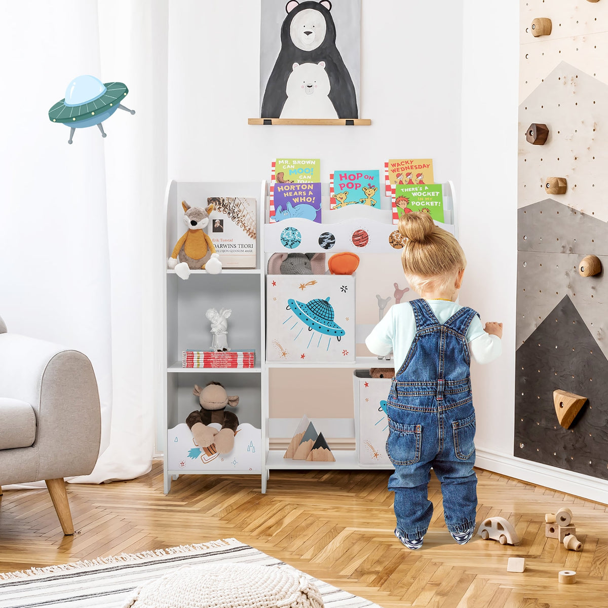 Kids Toy and Book Organizer Children Wooden Storage Cabinet with Storage Bins-Kids Storage-DECOROLALA