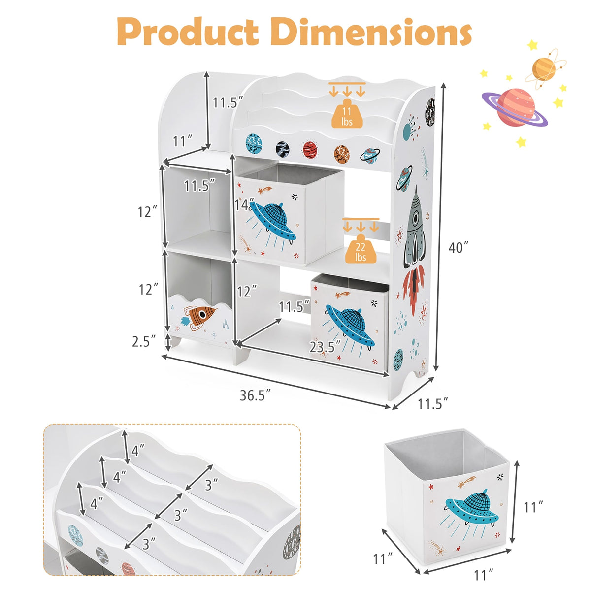 Kids Toy and Book Organizer Children Wooden Storage Cabinet with Storage Bins-Kids Storage-DECOROLALA