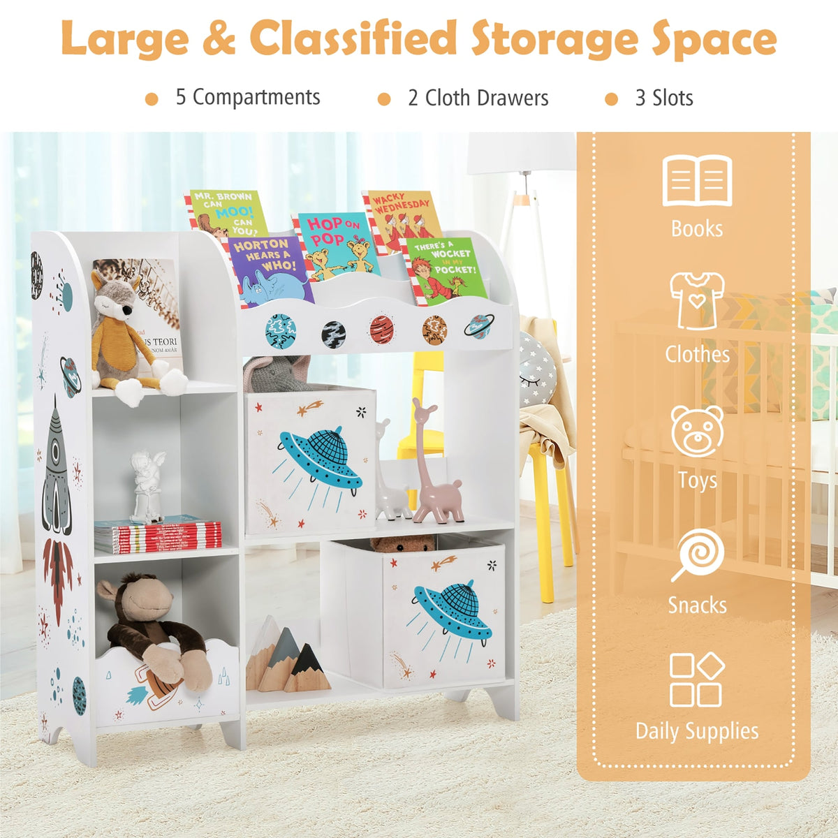 Kids Toy and Book Organizer Children Wooden Storage Cabinet with Storage Bins-Kids Storage-DECOROLALA
