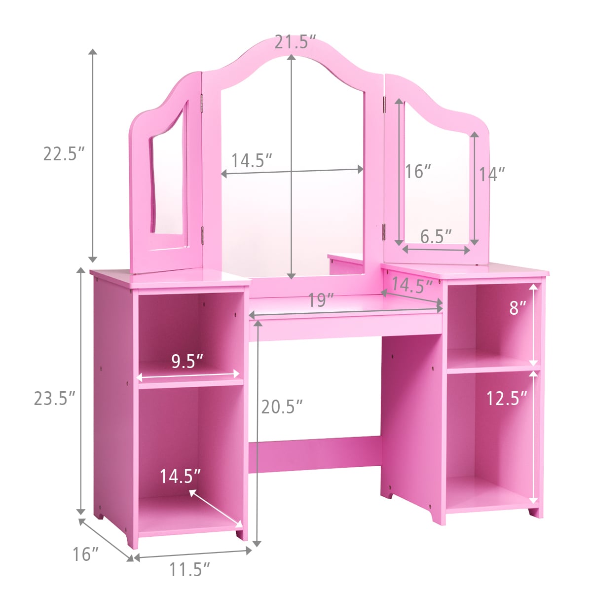 Kids Tri Folding Mirror Makeup Dressing Vanity Table Set-Pink-Kids Makeup Vanities-DECOROLALA