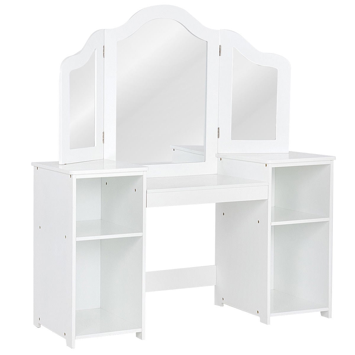 Kids Tri Folding Mirror Makeup Dressing Vanity Table Set-White-Kids Vanities-DECOROLALA
