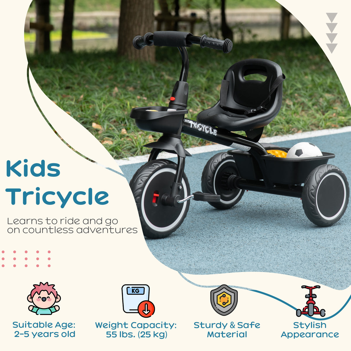 Tricycle for 2-5 Years Old, Toddler Bike with Adjustable Seat-Toys & Games > Baby & Toddler Toys > Riding & Rocking Toys > Tricycles for Kids-DECOROLALA
