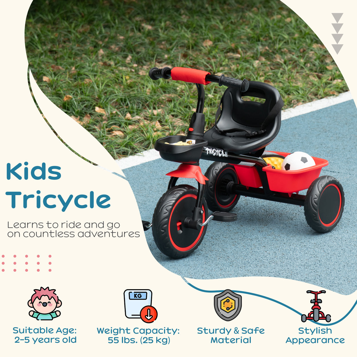 Tricycle for 2-5 Years Old, Toddler Bike with Adjustable Seat-Toys & Games > Baby & Toddler Toys > Riding & Rocking Toys > Tricycles for Kids-DECOROLALA