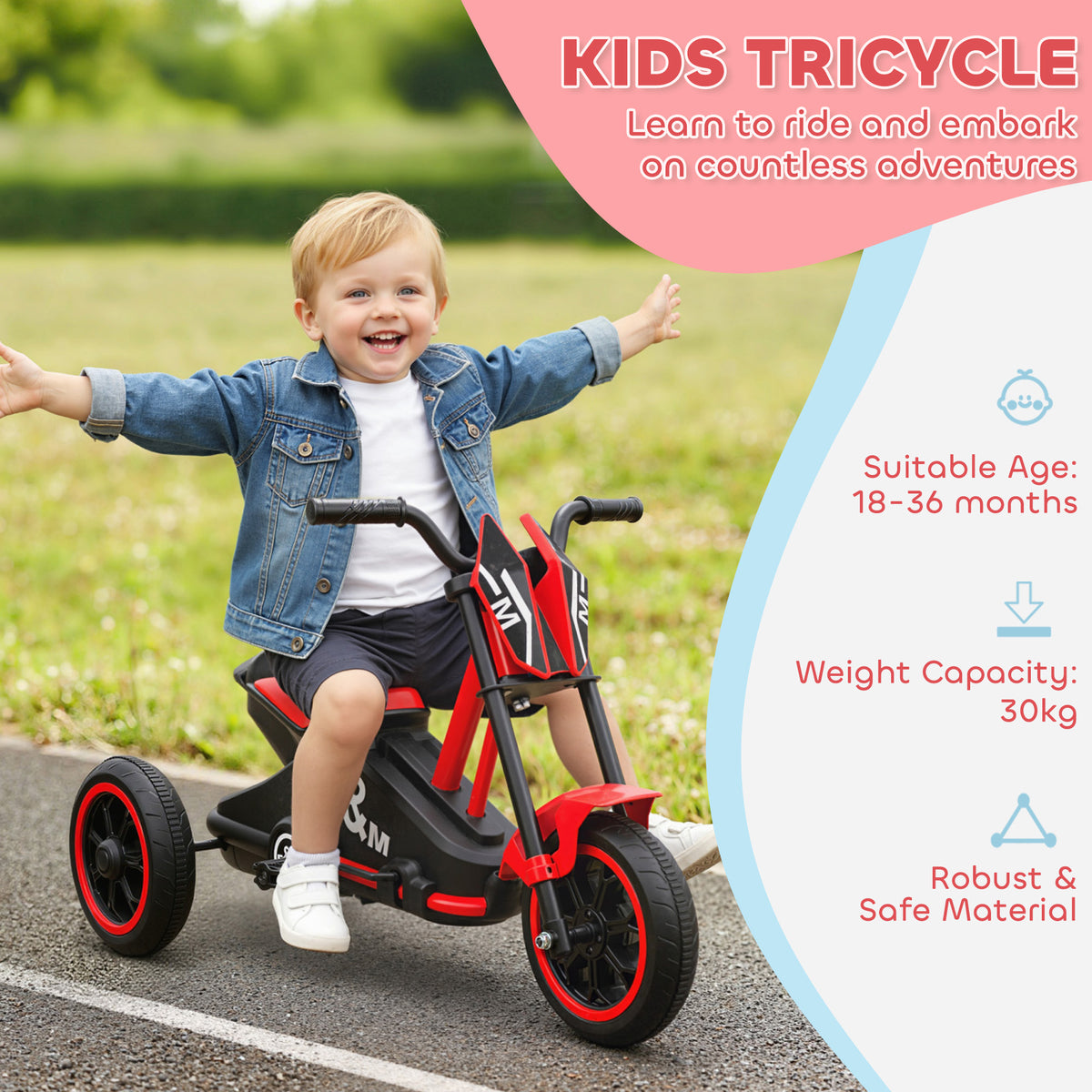 Kids Tricycle, Toddler Trike with Pedal for Indoor Outdoor Use, 3 Wheel Trike for Ages 18 to 36 Months Boys Girls-Toys & Games > Baby & Toddler Toys > Riding & Rocking Toys > Tricycles for Kids-DECOROLALA