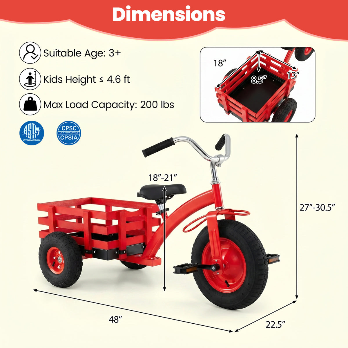 Kids Tricycle with 15 Inch Inflatable Rubber Tires