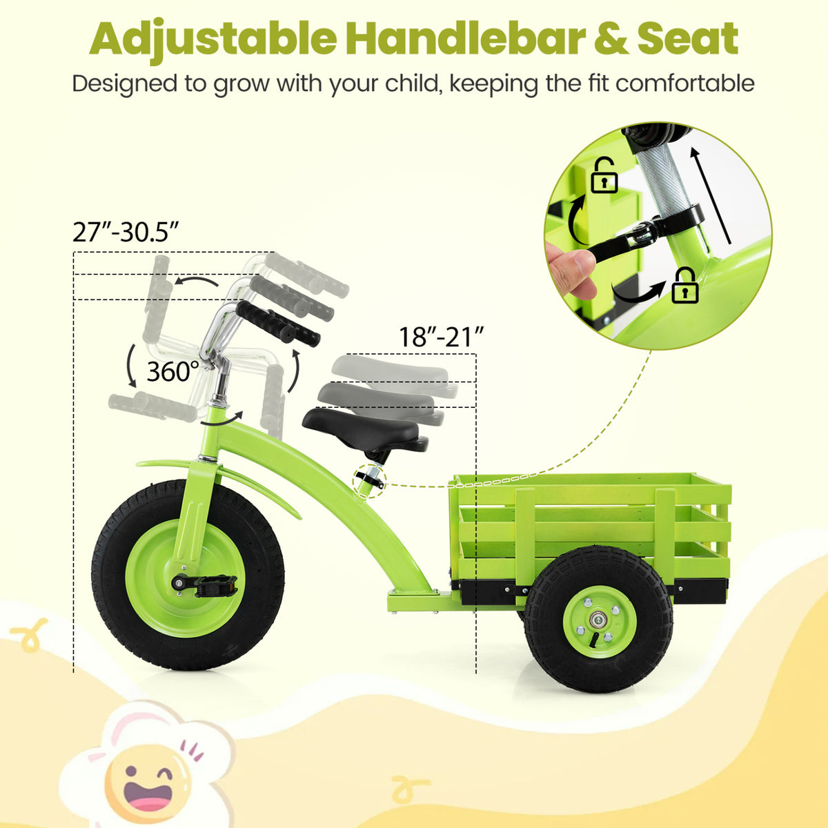 Kids Tricycle with 15 Inch Inflatable Rubber Tires