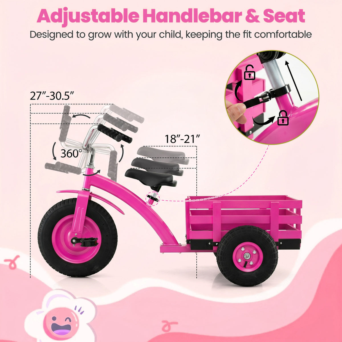 Kids Tricycle with 15 Inch Inflatable Rubber Tires