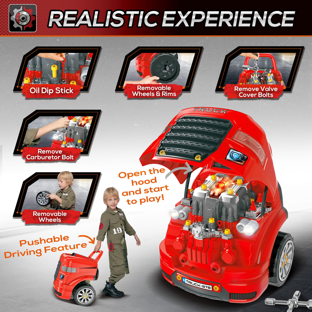 Smart Truck Engine Toy Set for Kids - Mini Car Service Station, Kids Tool Set Included, Suitable for 3-5 Years Old-Toys & Games > Baby & Toddler Toys > Toy Playsets > Workbench Toy Sets-DECOROLALA