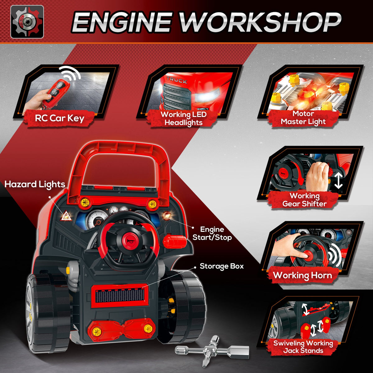 Smart Truck Engine Toy Set for Kids - Mini Car Service Station, Kids Tool Set Included, Suitable for 3-5 Years Old-Toys & Games > Baby & Toddler Toys > Toy Playsets > Workbench Toy Sets-DECOROLALA