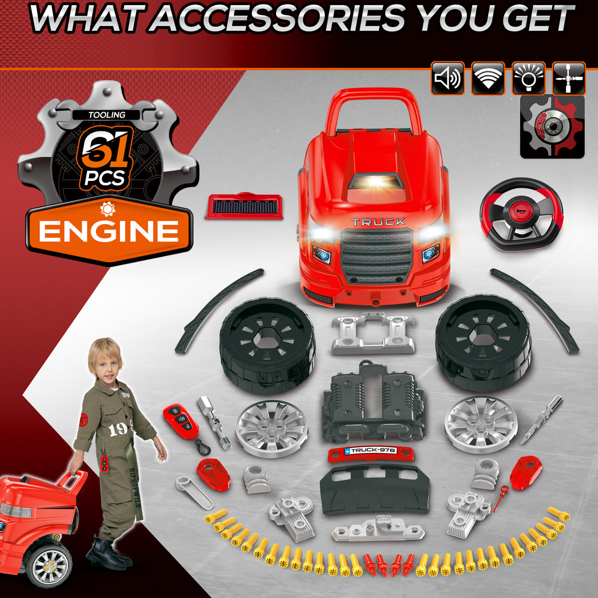 Smart Truck Engine Toy Set for Kids - Mini Car Service Station, Kids Tool Set Included, Suitable for 3-5 Years Old-Toys & Games > Baby & Toddler Toys > Toy Playsets > Workbench Toy Sets-DECOROLALA