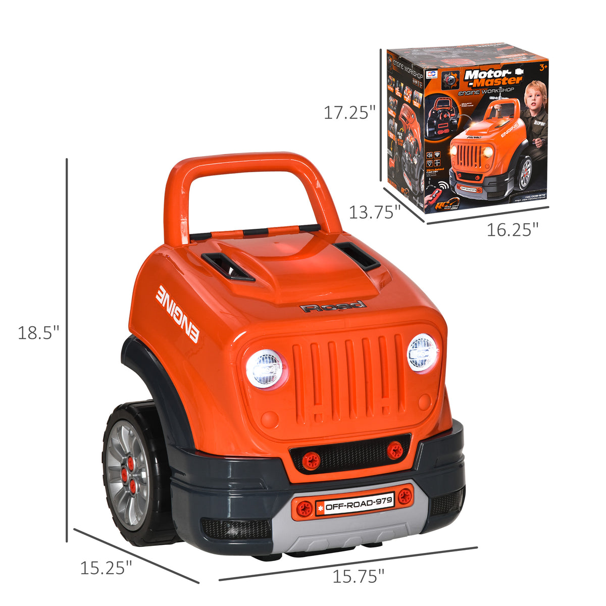 Kids Truck Engine Toys, Kids Mechanic Workshop Set with Light, Sounds, Steering Wheel and Horn for Boys Girls 3 4 5 Years Old Pretend Play, Orange-Toys & Games > Baby & Toddler Toys > Toy Playsets > Workbench Toy Sets-DECOROLALA