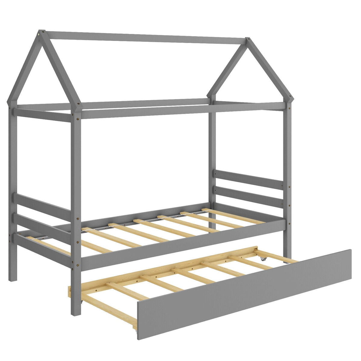 Kids Platform Bed Frame with Roof for Bedroom-Trundle Bed Frame-DECOROLALA
