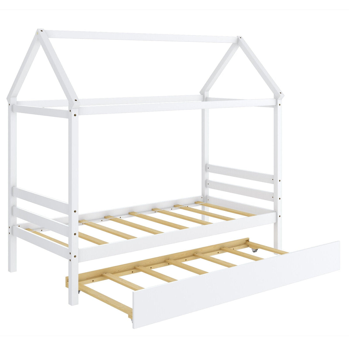 Kids Platform Bed Frame with Roof for Bedroom-Trundle Bed Frame-DECOROLALA