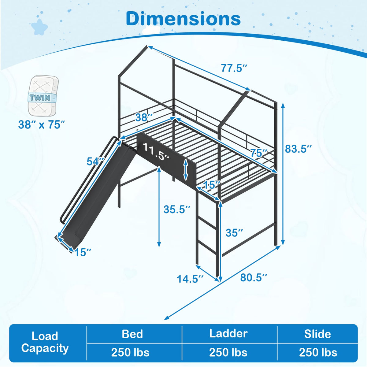 Kids Twin Size Loft Bed with Ladder and Slide for Bedroom-Black-Toddler Beds-DECOROLALA