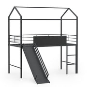 Kids Twin Size Loft Bed with Ladder and Slide for Bedroom-Black-Toddler Beds-DECOROLALA
