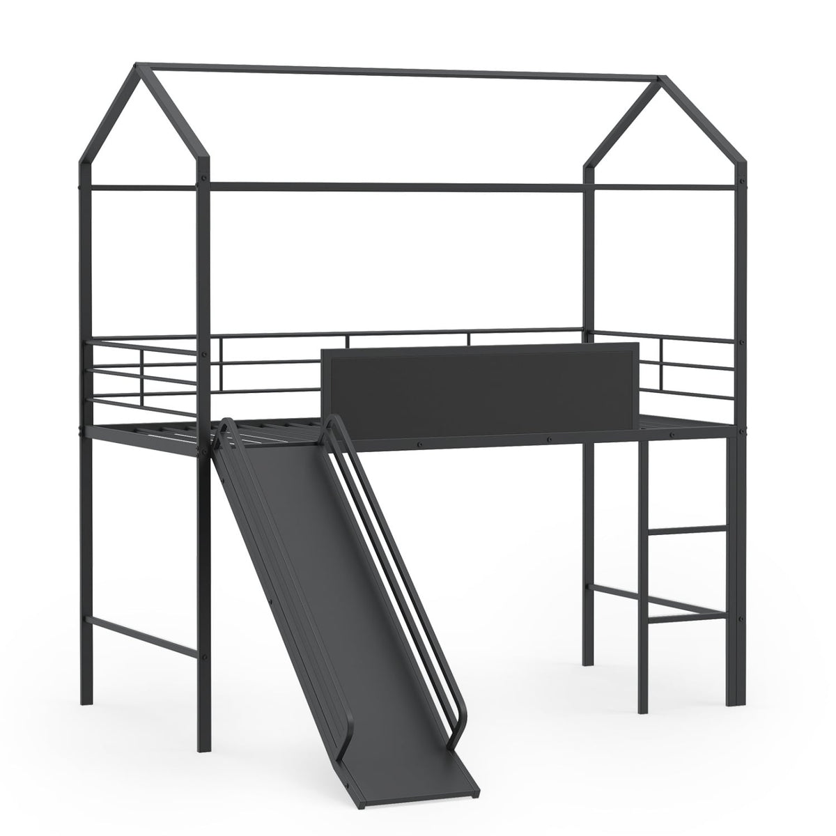 Kids Twin Size Loft Bed with Ladder and Slide for Bedroom-Black-Toddler Beds-DECOROLALA