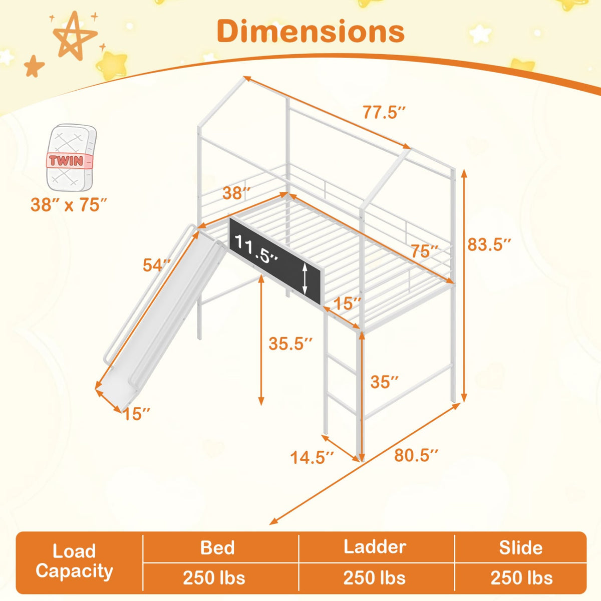 Kids Twin Size Loft Bed with Ladder and Slide for Bedroom-White-Toddler Beds-DECOROLALA
