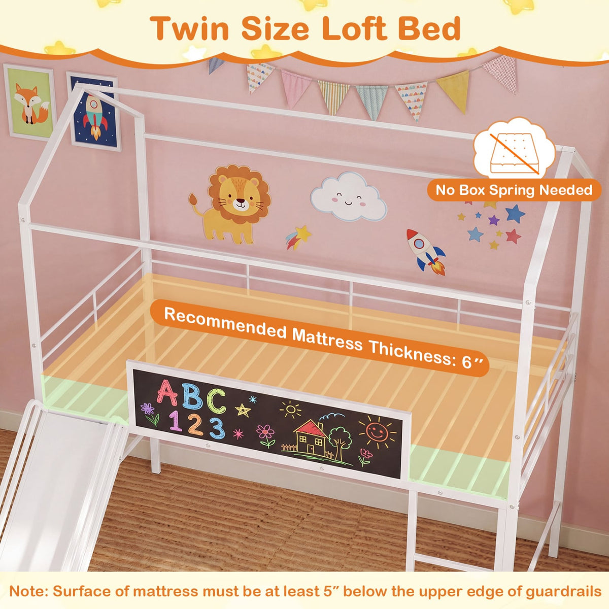Kids Twin Size Loft Bed with Ladder and Slide for Bedroom-White-Toddler Beds-DECOROLALA