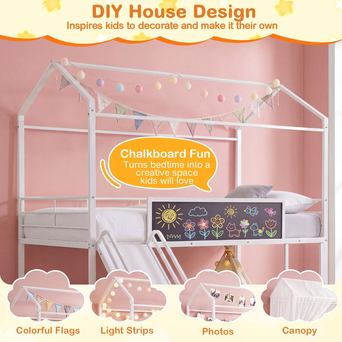 Kids Twin Size Loft Bed with Ladder and Slide for Bedroom-White-Toddler Beds-DECOROLALA