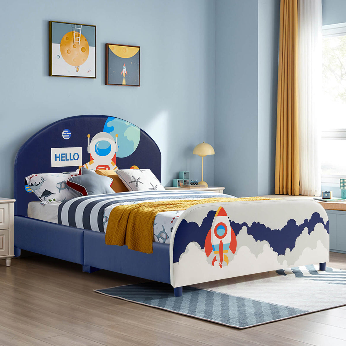 Kids Upholstered Platform Bed with Headboard and Footboard-Toddler Beds-DECOROLALA