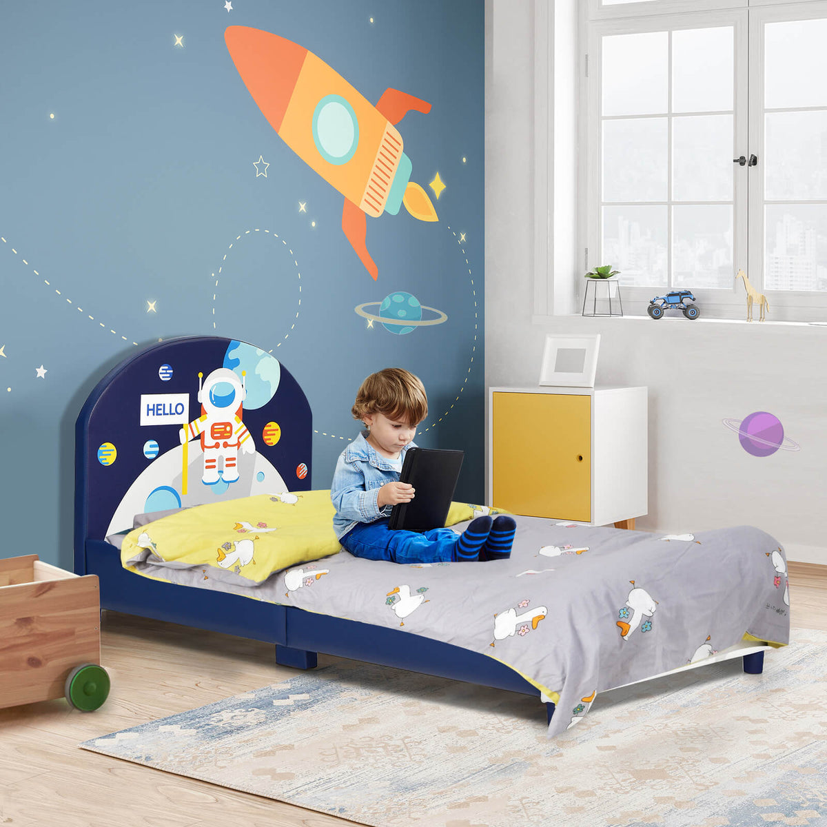 Kids Upholstered Platform Bed with Headboard and Footboard-Toddler Beds-DECOROLALA