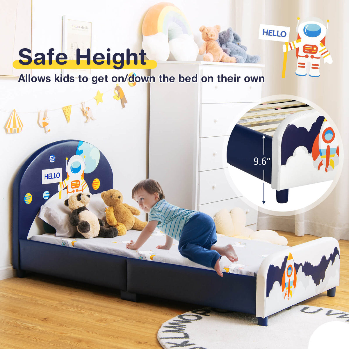 Kids Upholstered Platform Bed with Headboard and Footboard-Toddler Beds-DECOROLALA