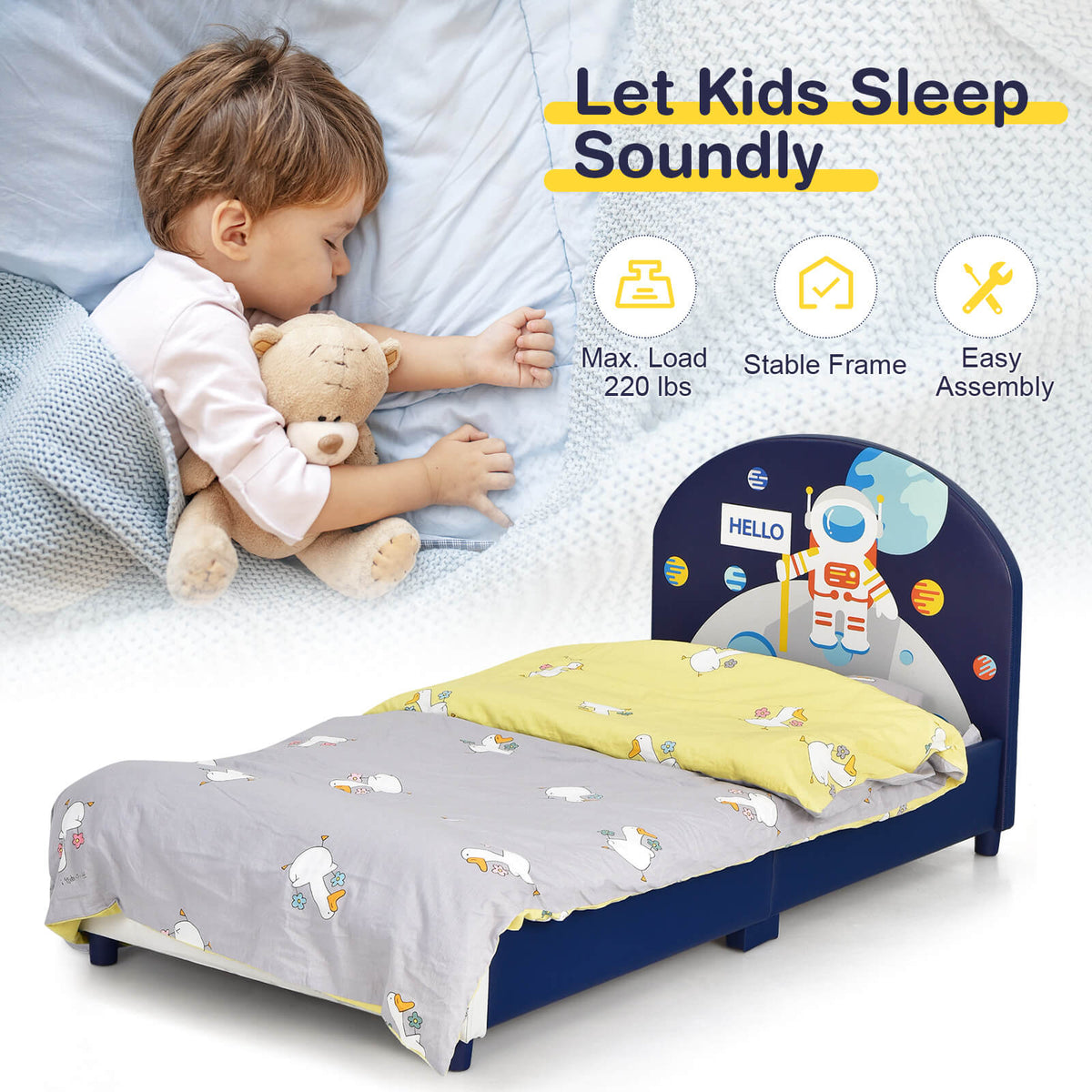 Kids Upholstered Platform Bed with Headboard and Footboard-Toddler Beds-DECOROLALA