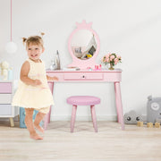Kids Vanity Makeup Table and Chair Set Make Up Stool-Kids Vanities-DECOROLALA