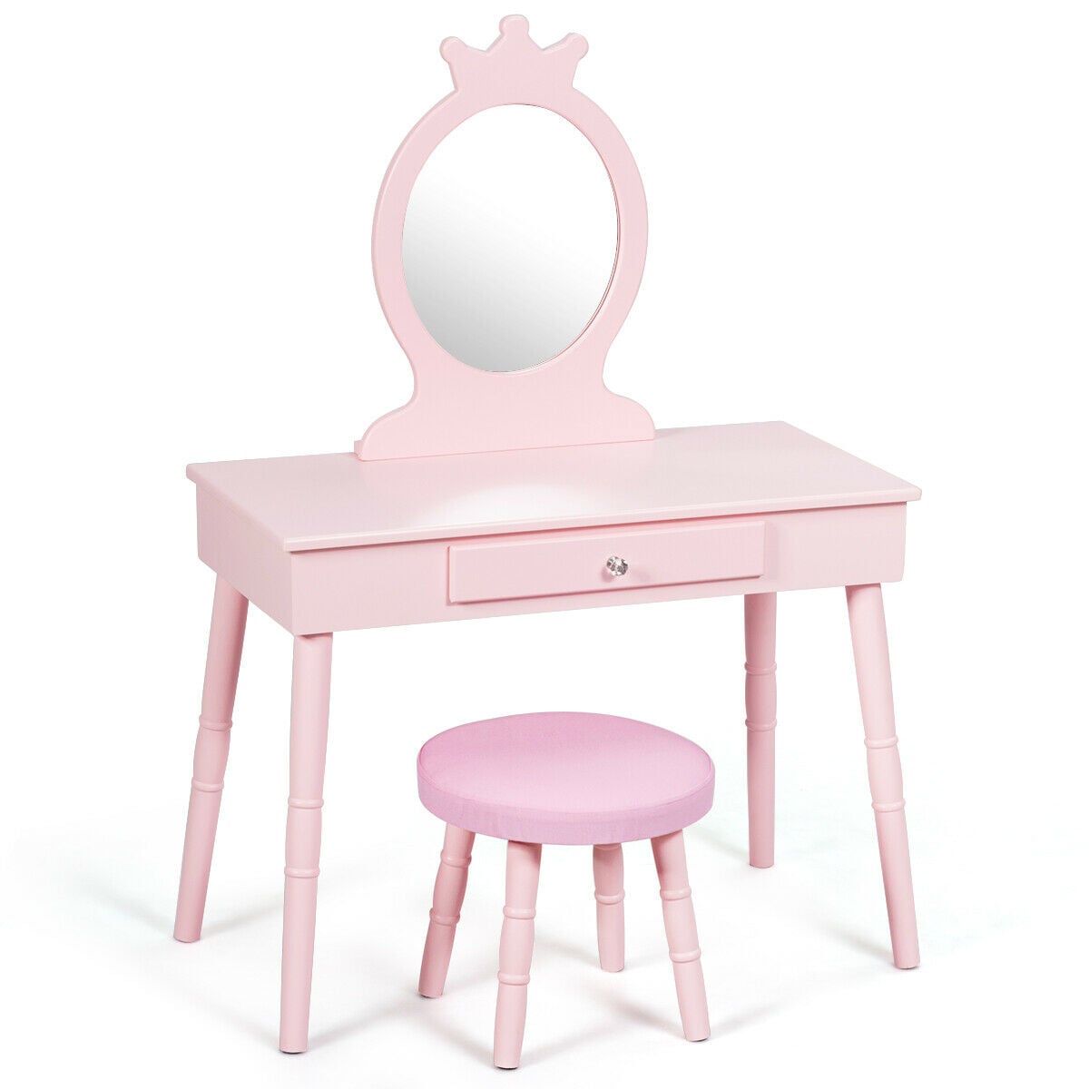 Kids Vanity Makeup Table and Chair Set Make Up Stool-Kids Vanities-DECOROLALA