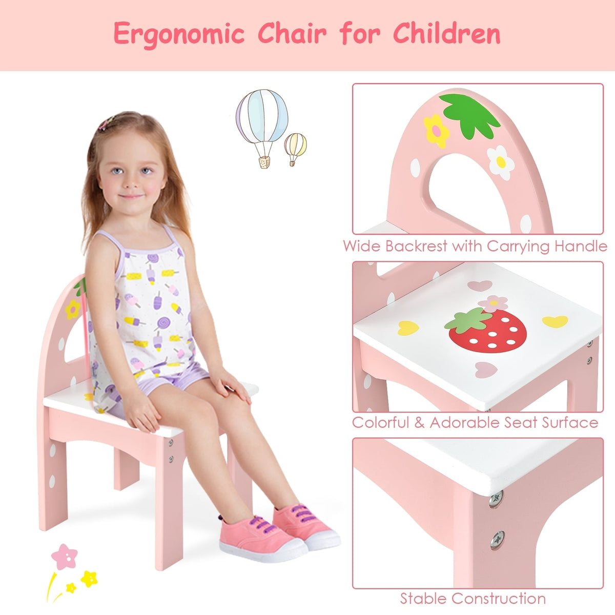 Kids Vanity Princess Makeup Dressing Table Chair Set with Tri-fold Mirror-Pink-Kids Vanities-DECOROLALA