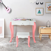 Kids Vanity Princess Makeup Dressing Table Stool Set with Mirror and Drawer-White-Kids Vanities-DECOROLALA