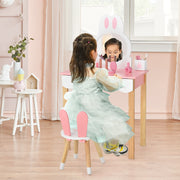 Kids Vanity Set Rabbit Makeup Dressing Table Chair Set with Mirror and Drawer-Pink-Kids Vanities-DECOROLALA