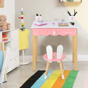 Kids Vanity Set Rabbit Makeup Dressing Table Chair Set with Mirror and Drawer-White-Kids Vanities-DECOROLALA