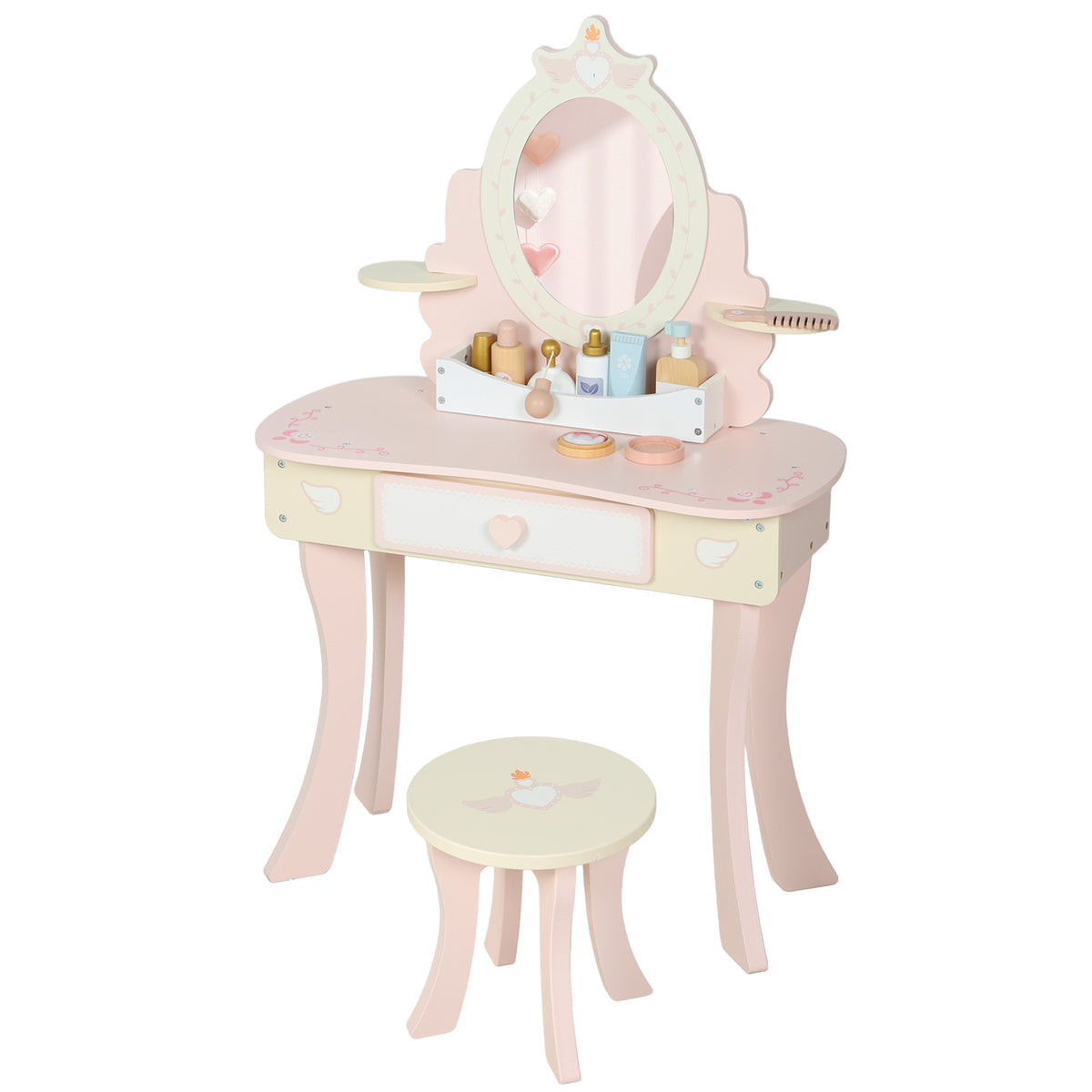 Aosom Kids Vanity Set and Dressing Table with Stool - Pink-Toys & Games > Baby & Toddler Toys > Toy Playsets > Toy Vanity-DECOROLALA