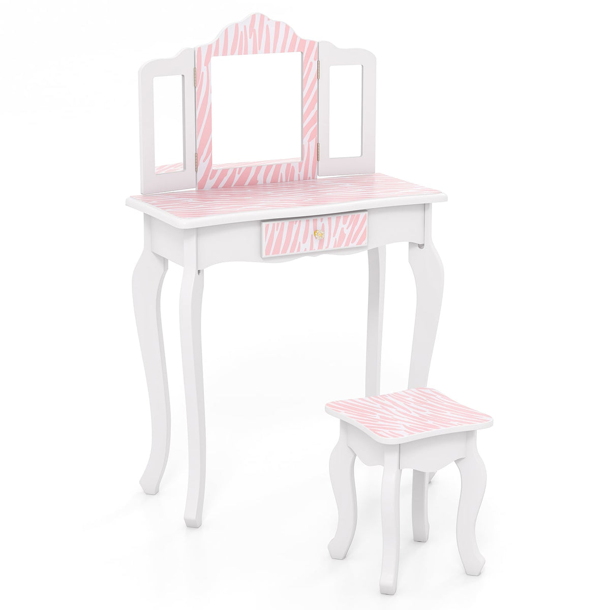 Kids Vanity Set with Drawer and 3 Makeup Accessories-Pink-Kids Vanities-DECOROLALA