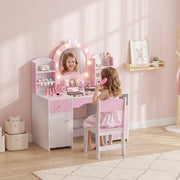 Kids Vanity Set with Lighted Mirror, Table and Stool - Pink-Toys & Games > Toddler & Kids Furniture > Kids Bedroom Furniture-DECOROLALA