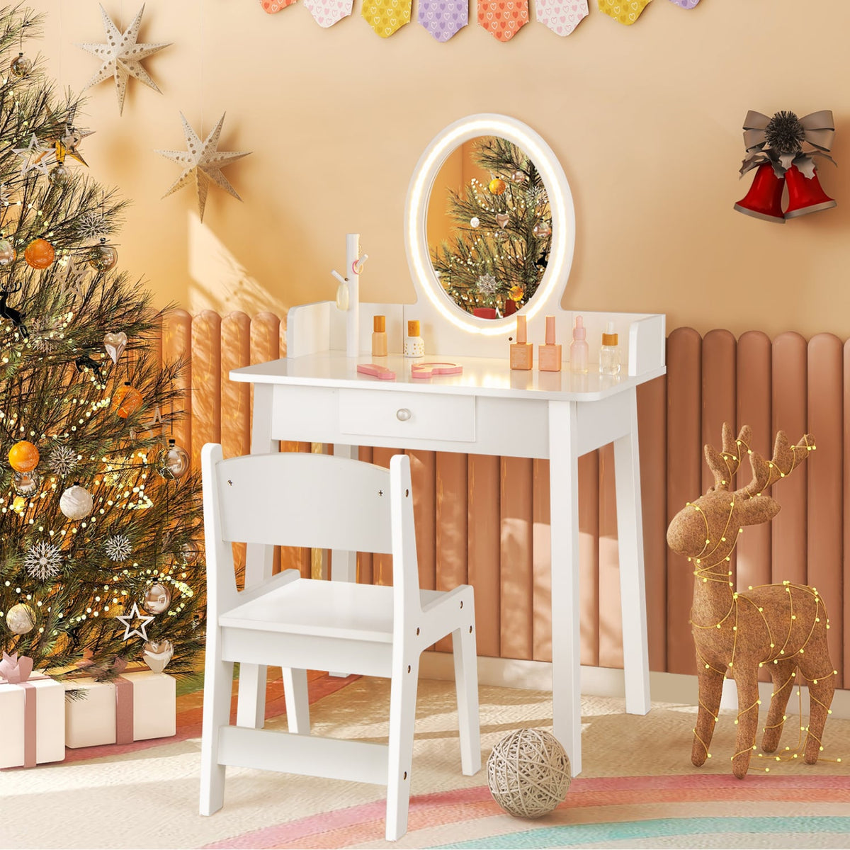 Kids Vanity Set with Lighted Mirror-White-Kids Vanities-DECOROLALA