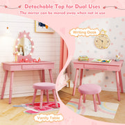 Kids Vanity Set with Lighted Mirror with Adjustable Brightness and Large Drawer-Pink-Kids Vanities-DECOROLALA