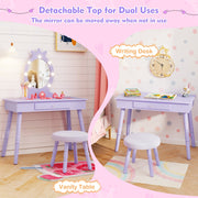 Kids Vanity Set with Lighted Mirror with Adjustable Brightness and Large Drawer-Purple-Kids Vanities-DECOROLALA
