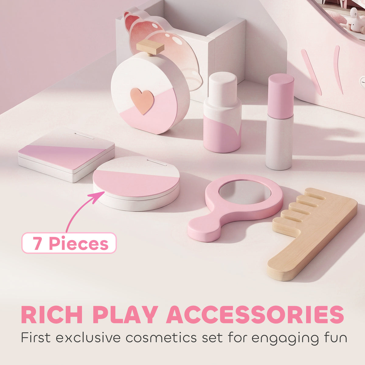 Aosom Kids Vanity Set with Lights, Mirror and Stool - Pink-Toys & Games > Baby & Toddler Toys > Toy Playsets > Toy Vanity-DECOROLALA