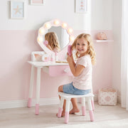 Aosom Kids Vanity Set with Lights, Mirror and Stool - Pink-Toys & Games > Baby & Toddler Toys > Toy Playsets > Toy Vanity-DECOROLALA